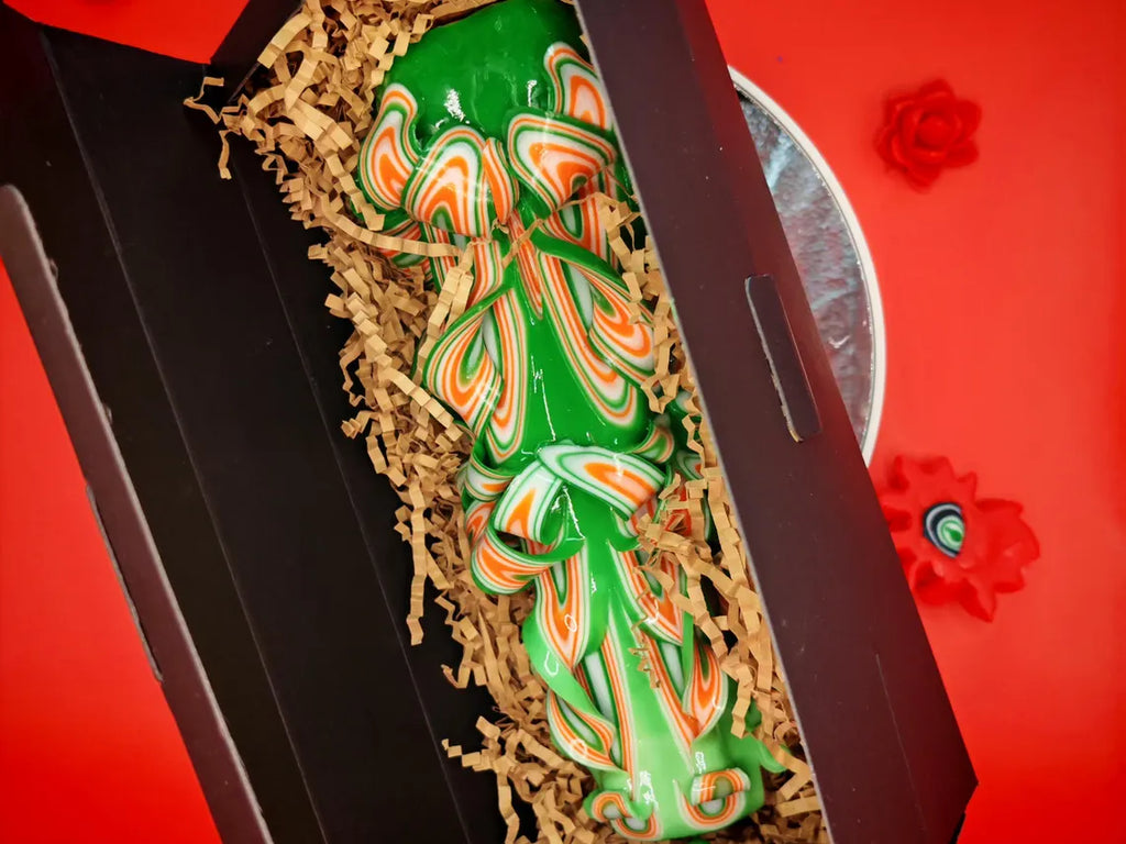 Geschenkverpackung für handgeschnitzte Kerzen – elegante Verpackung für besondere Anlässe