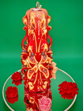 Handgeschnitzte Kerze – geruchlos, handgemacht & bunt, Luxus Kerze, Wohndeko, Geschenkidee (Grande Pyramide: ~ 22 x 11 cm)