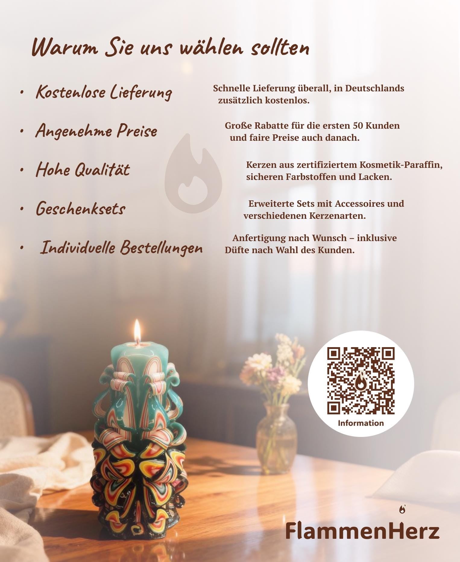 Handgeschnitzte Kerze  – geruchlos, handgemacht & bunt, Weihnachtskerze, Luxus Tischdeko, Geschenk für Familie(Classic Pyramide:  16 x 9 cm)