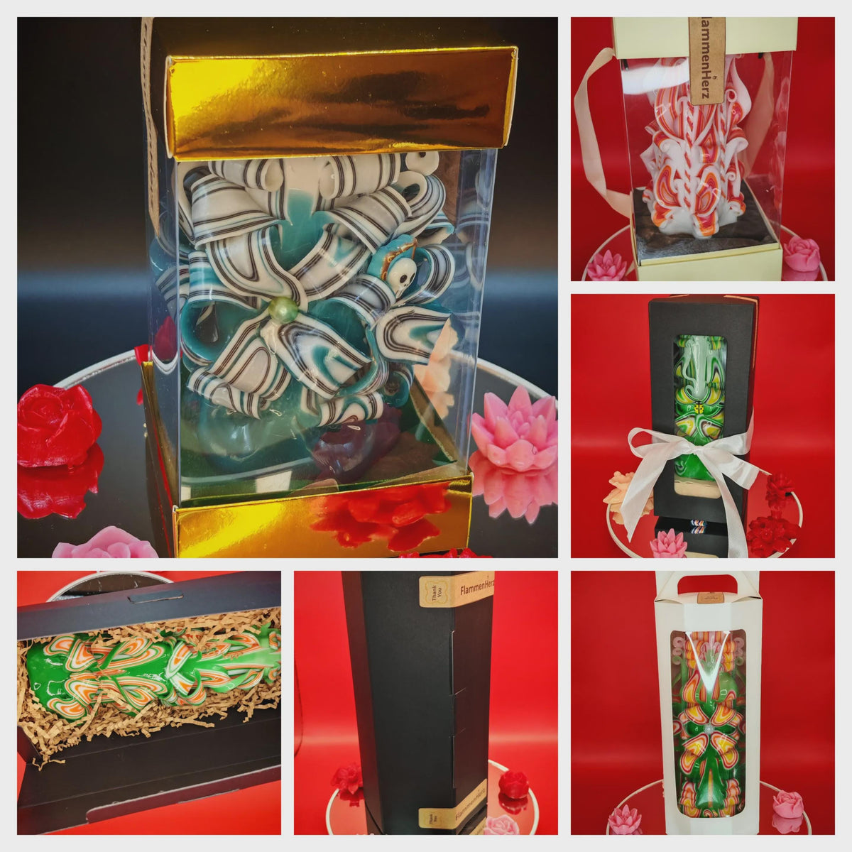 Handgeschnitzte Kerze  - geruchlos, handgemacht & bunt, Zeremonie Deko, Geschenk für Familie, Geburtstagidee ( Petit Classic ~ 12 x 8 cm)
