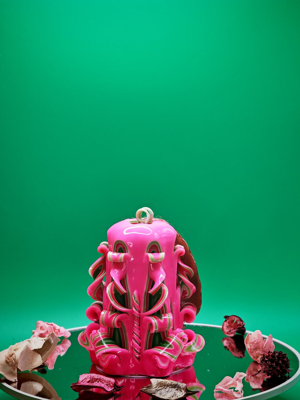 Handgeschnitzte Pyramidenkerzen – Pink & Mint – einzigartiges Deko-Highlight, geruchlos (Set oder einzeln), bunte Blickfänger für jede Deko