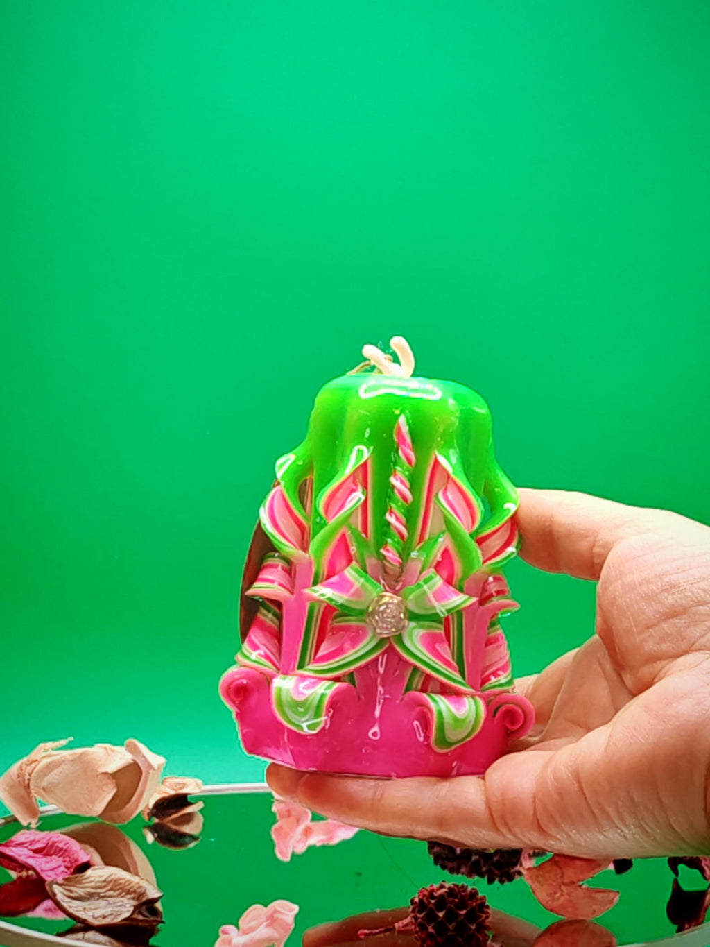 Handgeschnitzte Pyramidenkerzen – Mint & Pink  – einzigartiges Deko-Highlight (Set oder einzeln), bunte Blickfänger für jede Deko