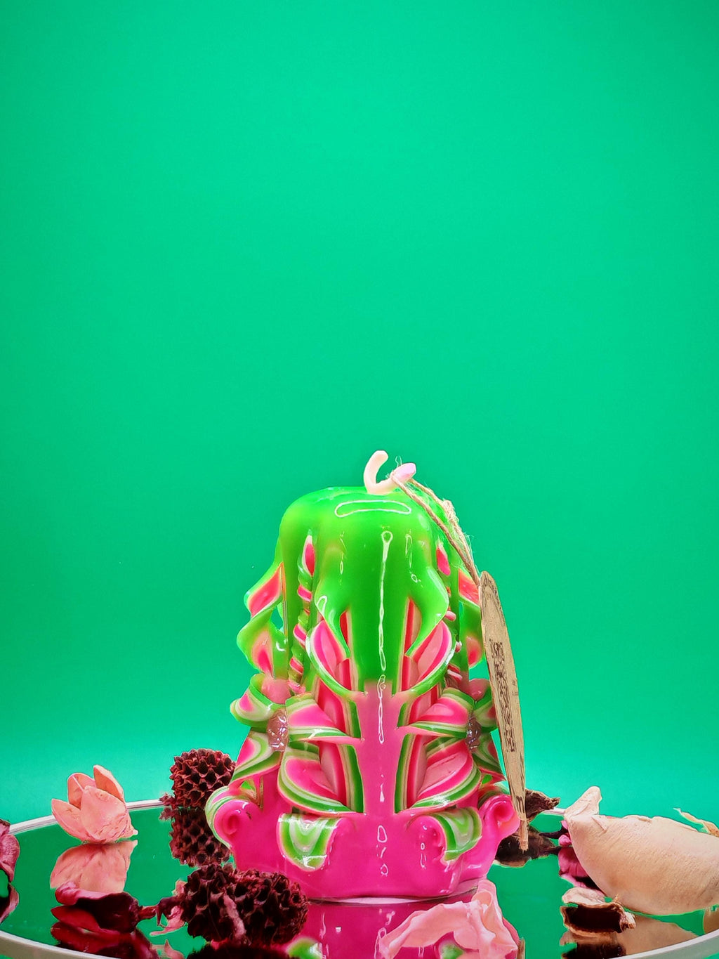 Handgeschnitzte Pyramidenkerzen – Mint & Pink  – einzigartiges Deko-Highlight (Set oder einzeln), bunte Blickfänger für jede Deko