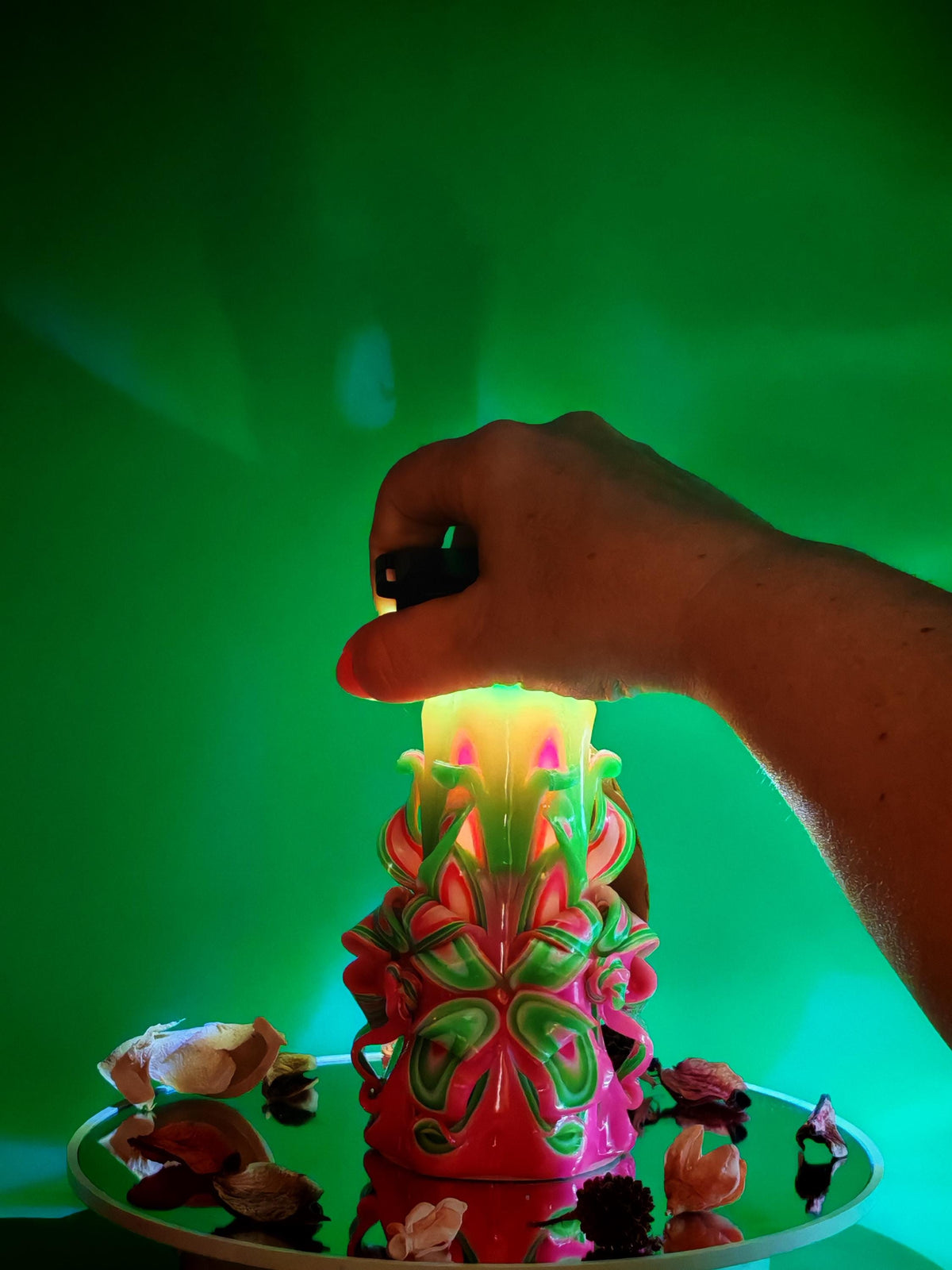 Handgeschnitzte Pyramidenkerzen – Mint & Pink  – einzigartiges Deko-Highlight (Set oder einzeln), bunte Blickfänger für jede Deko