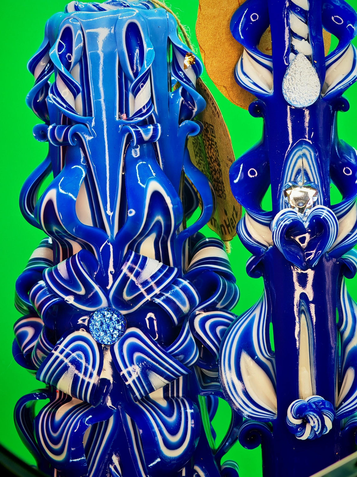 Handgeschnitztes Kerzen-Set – "Midnight / Pearl", Grande Pyramide und Majestic Slim, elegante Deko & Geschenkidee, einzeln oder im Set