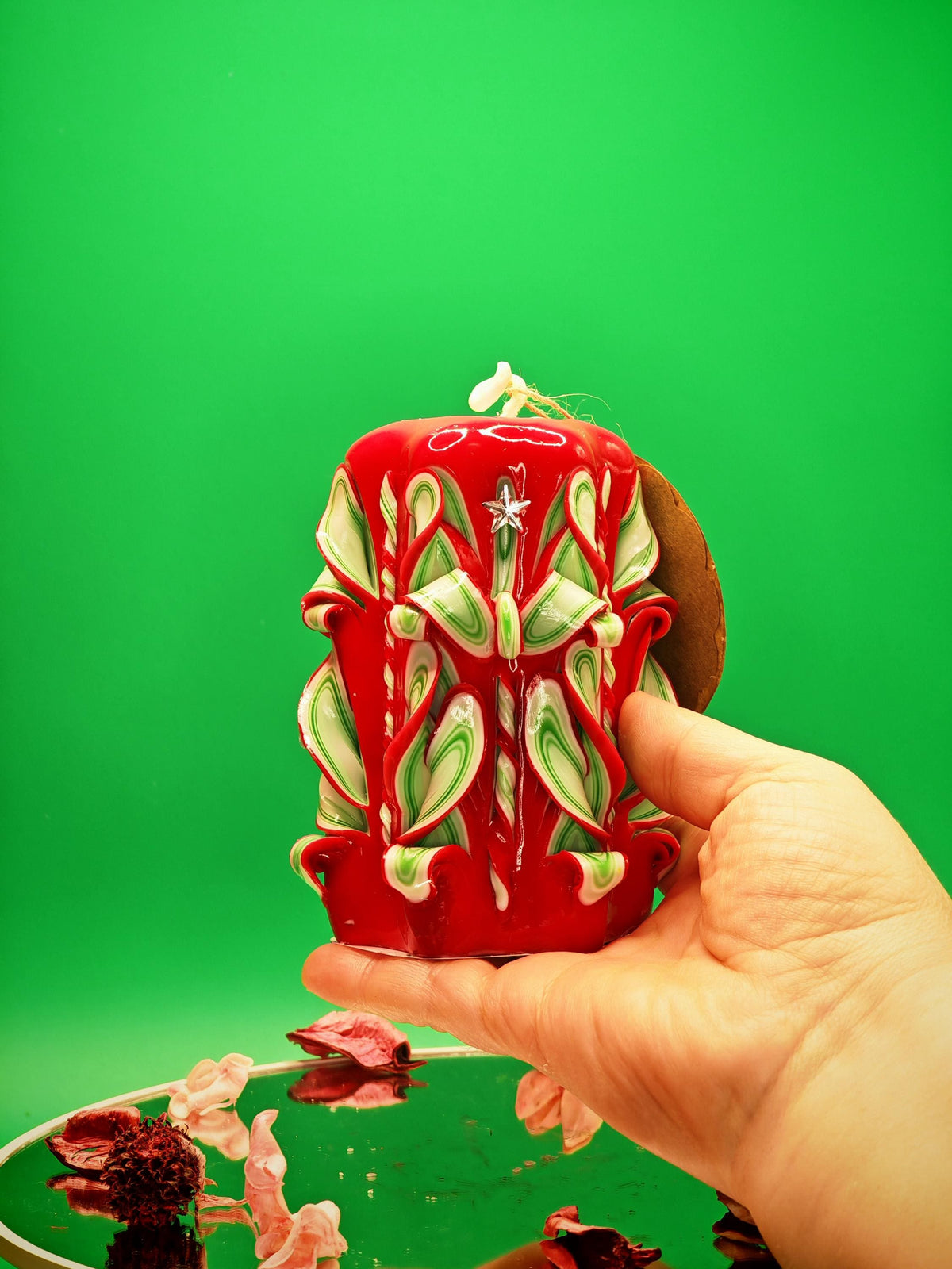 Handgeschnitzte Kerze  – geruchlos, Luxus Wohndeko, Bunte Einzigartige Handarbeit, Geschenkidee für Hochzeit (Mini Classik: ~ 9 x 6 cm)