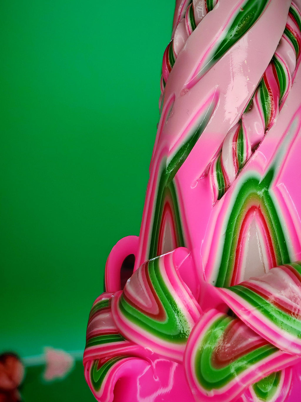 Handgeschnitzte Pyramidenkerzen – Pink & Mint – einzigartiges Deko-Highlight, geruchlos (Set oder einzeln), bunte Blickfänger für jede Deko