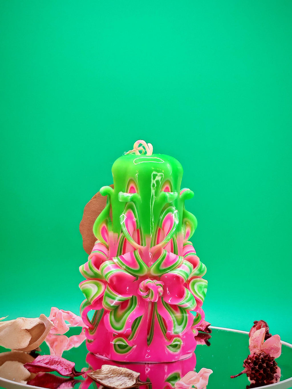 Handgeschnitzte Pyramidenkerzen – Mint & Pink  – einzigartiges Deko-Highlight (Set oder einzeln), bunte Blickfänger für jede Deko