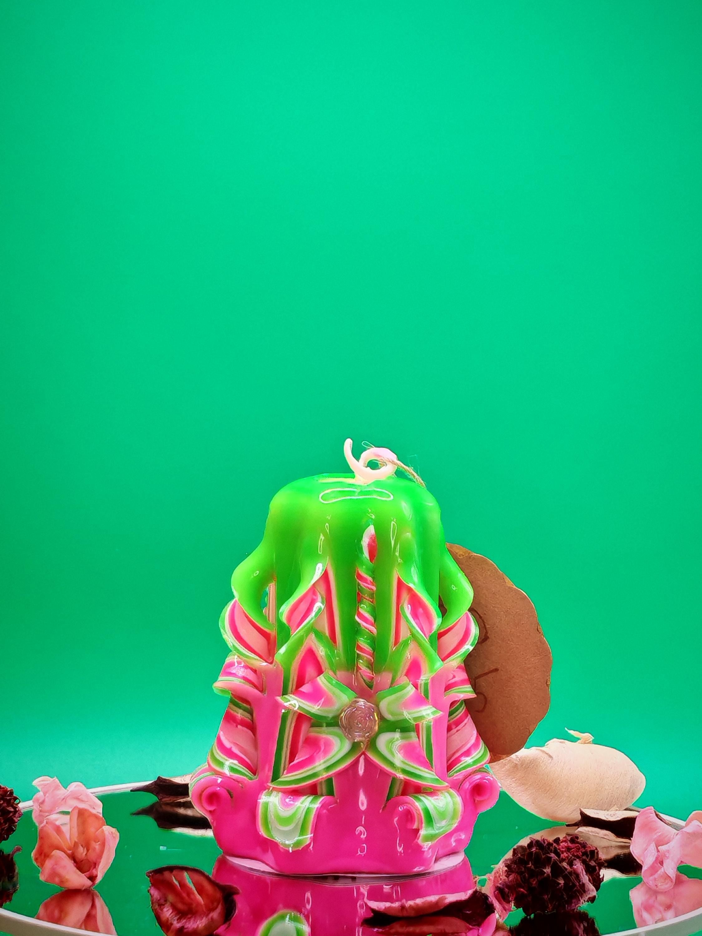 Handgeschnitzte Pyramidenkerzen – Mint & Pink  – einzigartiges Deko-Highlight (Set oder einzeln), bunte Blickfänger für jede Deko