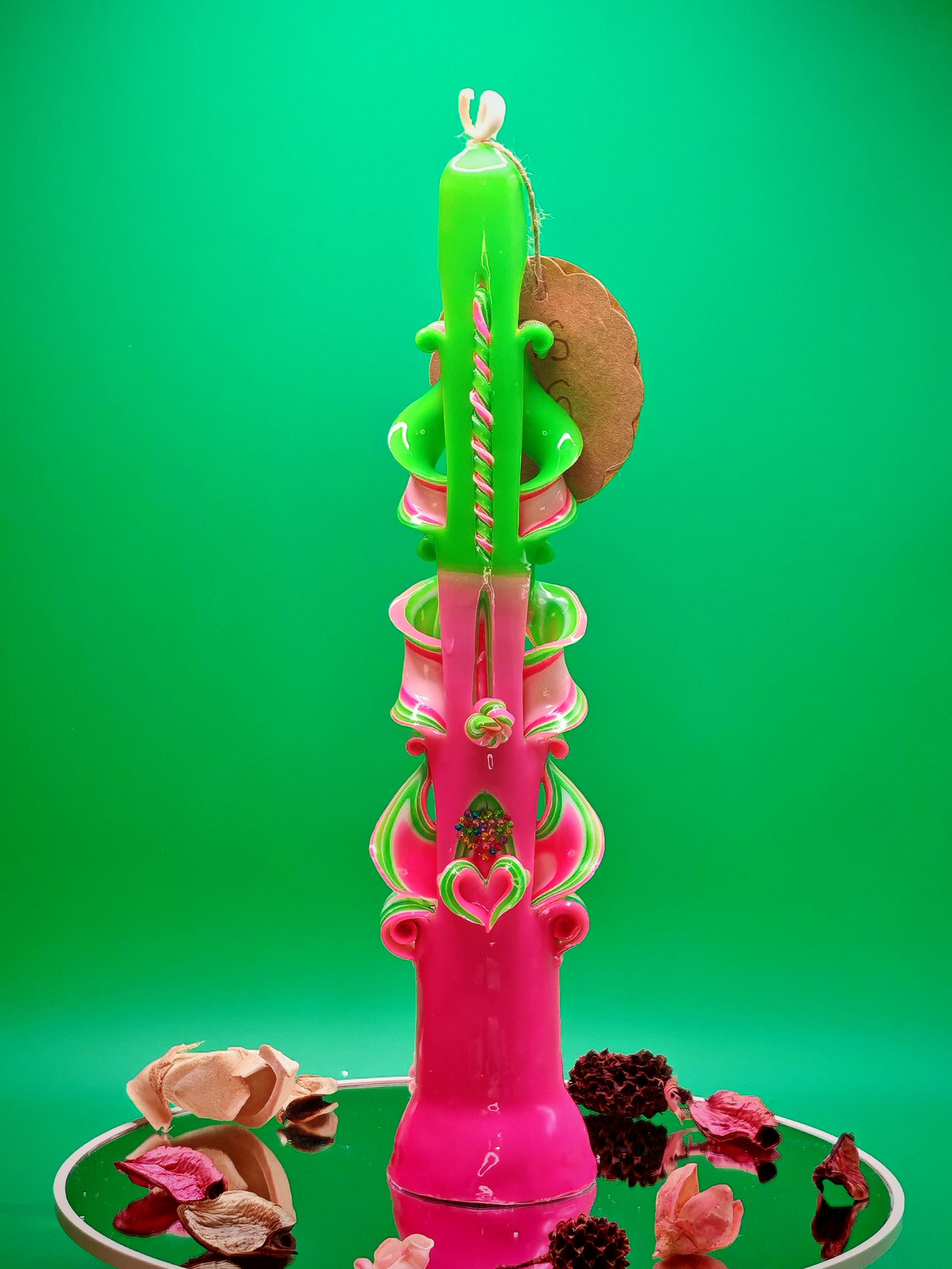 Handgeschnitzte Pyramidenkerzen – Mint & Pink  – einzigartiges Deko-Highlight (Set oder einzeln), bunte Blickfänger für jede Deko