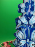 Hand-carved candle – unscented, handmade and colourful, "Blue Lagoon", home accessory, gift for many occasions (Classic Pyramide ~ 16x9cm)