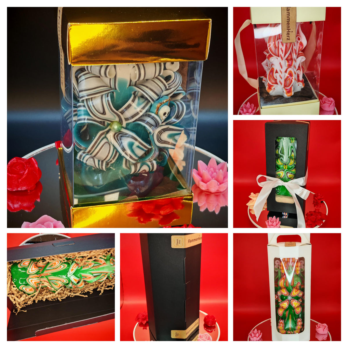 Handgeschnitztes Kerzen-Set – "Midnight / Pearl", Grande Pyramide und Majestic Slim, elegante Deko & Geschenkidee, einzeln oder im Set