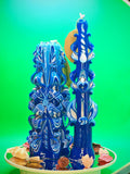 Handgeschnitztes Kerzen-Set – "Midnight / Pearl", Grande Pyramide und Majestic Slim, elegante Deko & Geschenkidee, einzeln oder im Set