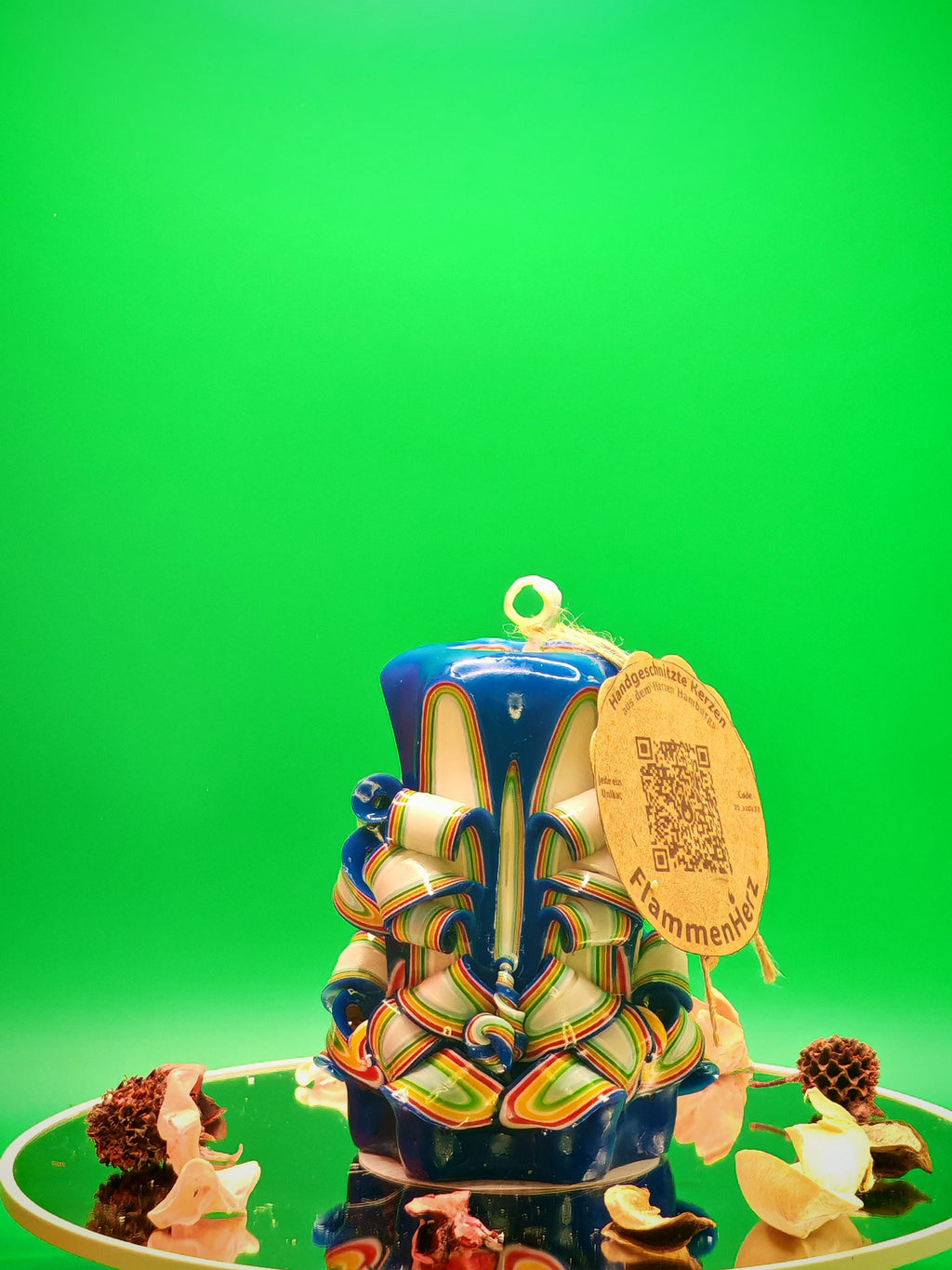 Handgeschnitzte Kerze  – geruchlos, Luxus Wohndeko, Bunte Einzigartige Handarbeit, Geschenkidee für Hochzeit (Mini Pyramide: ~ 9 x 6 cm)