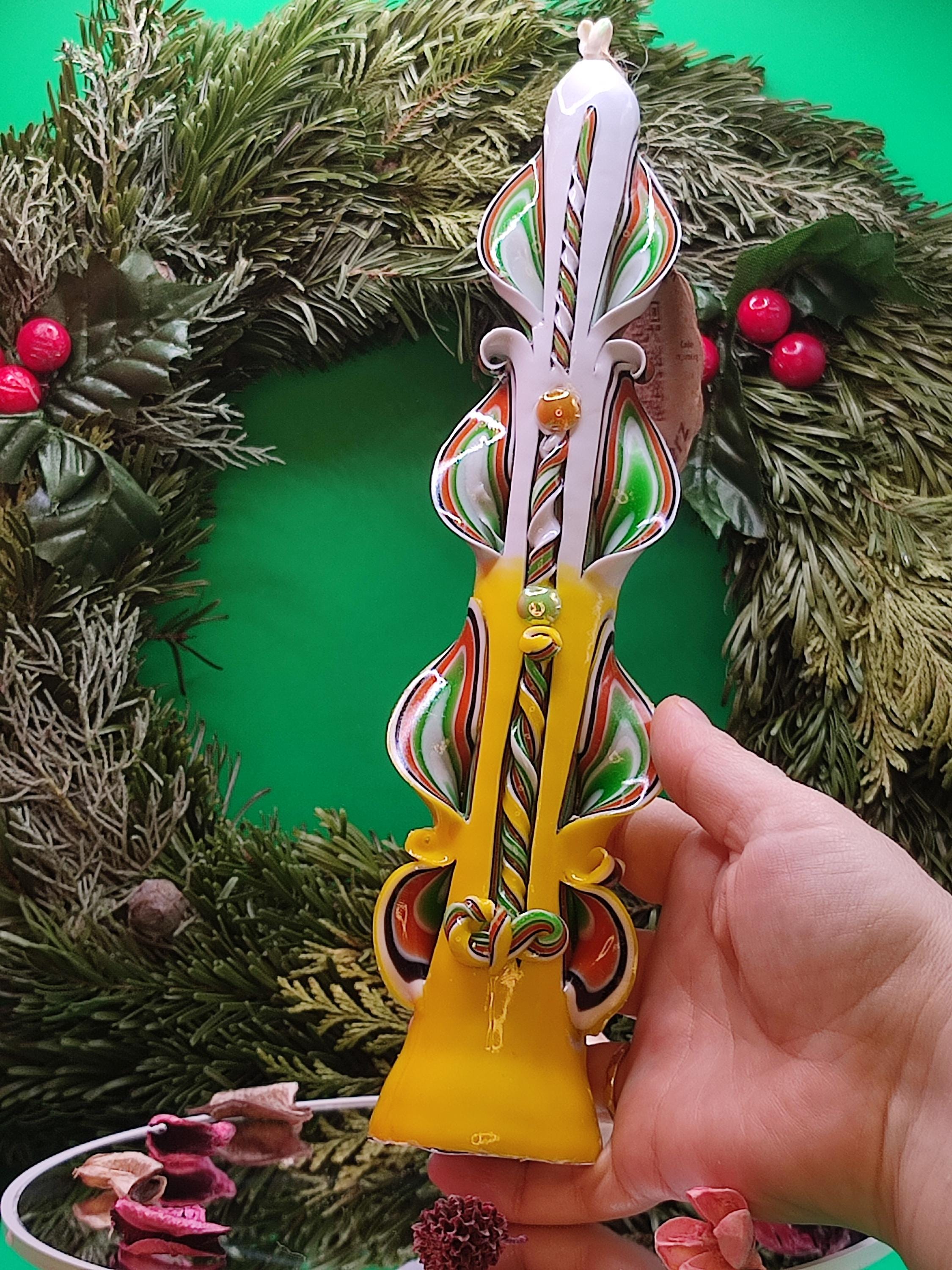 Hand-carved candles "Yellow/white" – unscented, set or individually (Majestic Slim: ~ 25x5.5cm)