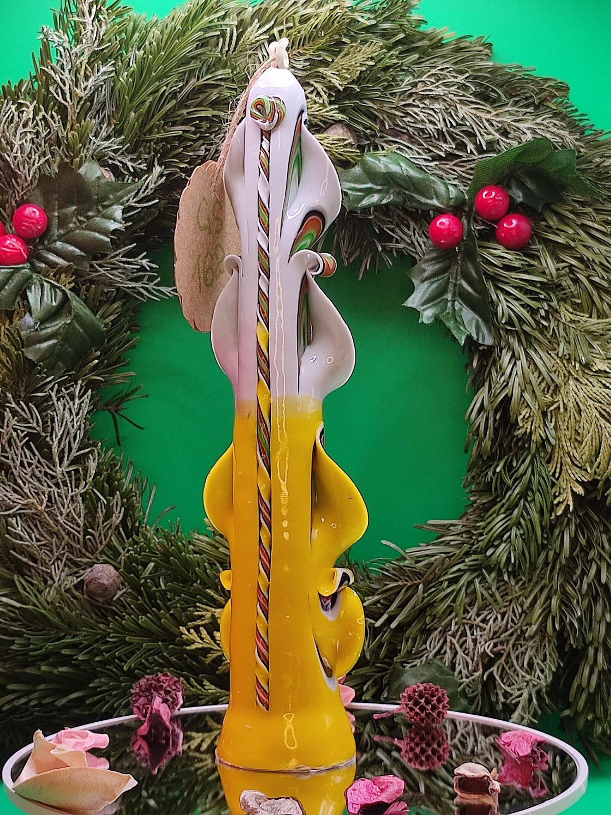 Hand-carved candles "Yellow/white" – unscented, set or individually (Majestic Slim: ~ 25x5.5cm)