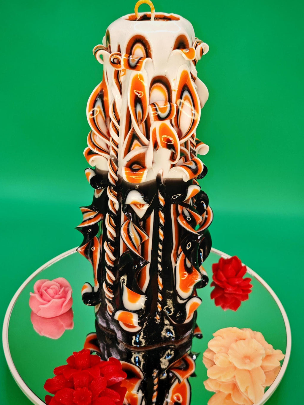 Hand-carved candle – unscented, handmade and colourful, contrast Candle (Grande Pyramide ~ 22x10cm)