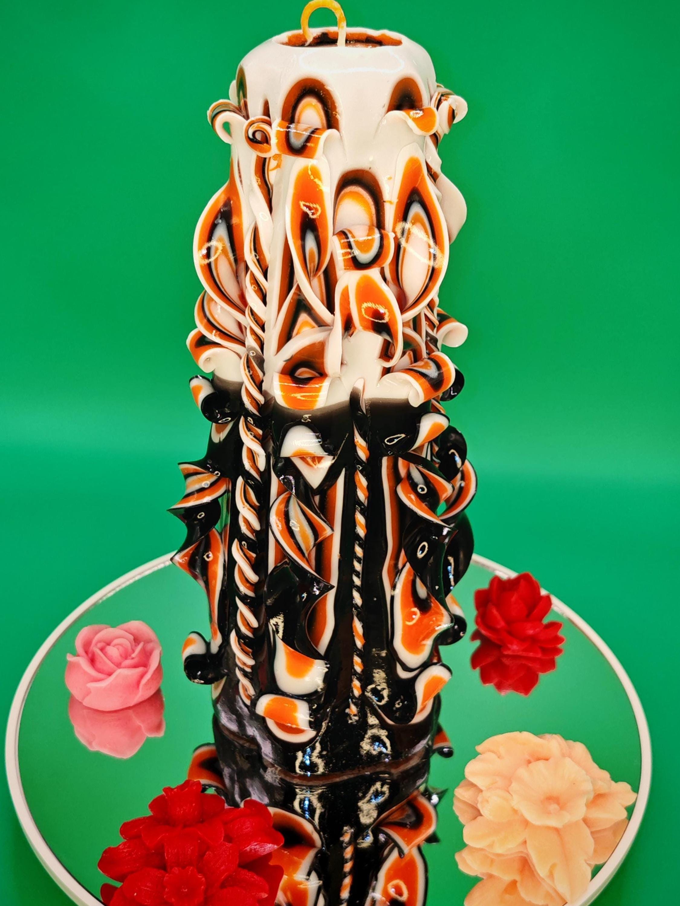 Hand-carved candle – unscented, handmade and colourful, contrast Candle (Grande Pyramide ~ 22x10cm)