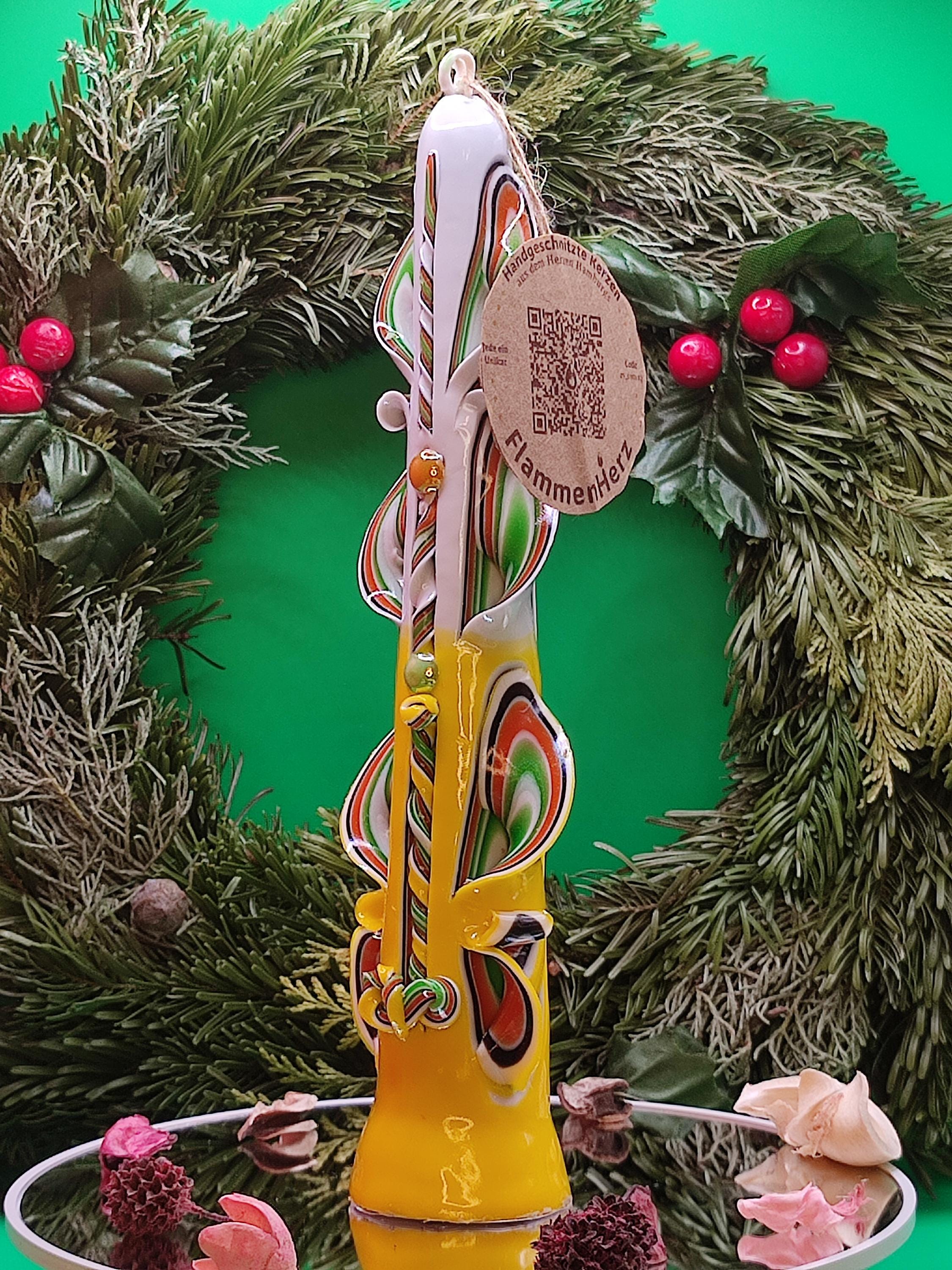 Hand-carved candles "Yellow/white" – unscented, set or individually (Majestic Slim: ~ 25x5.5cm)