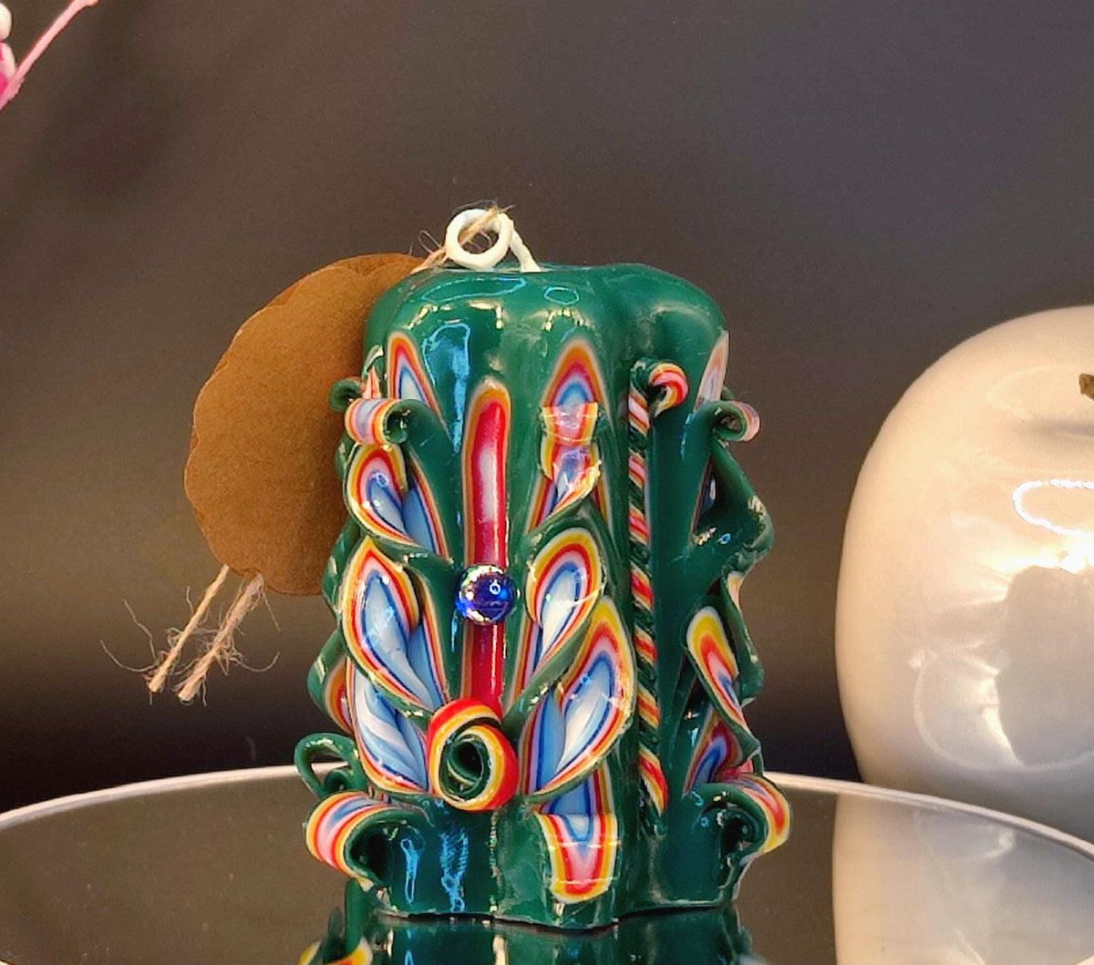 Süße Meergrüne Geschnitzte Kerze, Schönes Wachsornament, Handgemachte Deko mit Weichem Licht, Meditatives Geschenk (Petit Classic 14x9 cm)
