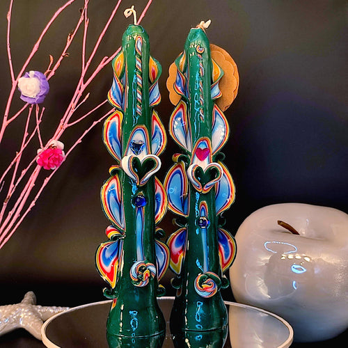 Elegant Sea Green Carved Candle, Multicolored Wax Ornament, Slim Decor with Soft Light and Meditative Atmosphere (Majestic Slim 25x4.5 cm)