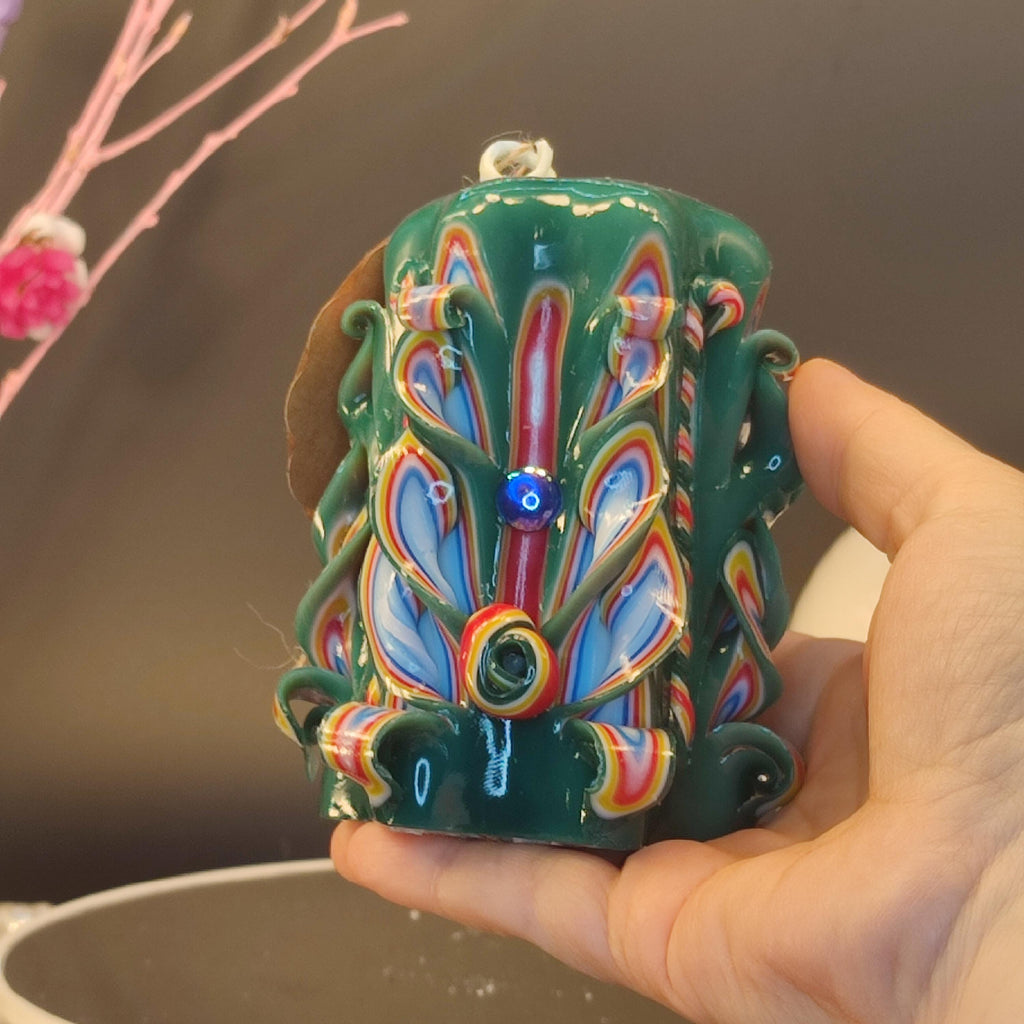 Süße Meergrüne Geschnitzte Kerze, Schönes Wachsornament, Handgemachte Deko mit Weichem Licht, Meditatives Geschenk (Petit Classic 14x9 cm)