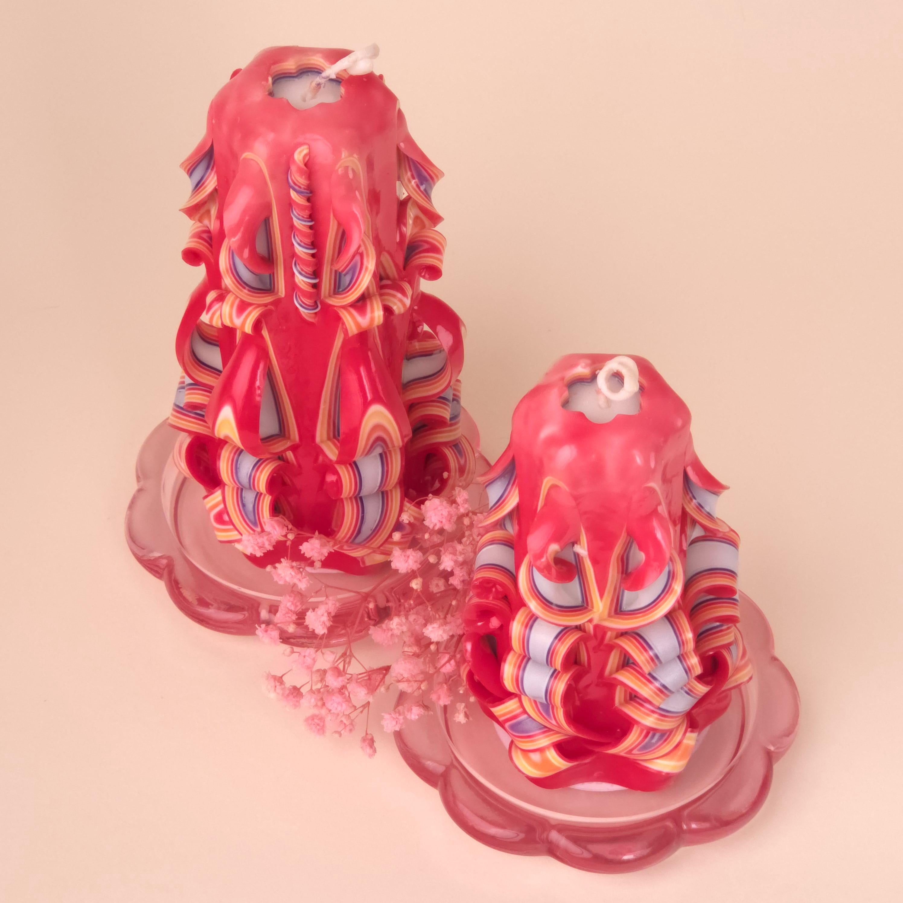 Handgeschnitzte Pyramidenkerzen „Ruby / Pearl“ – geruchlos, Set oder einzeln