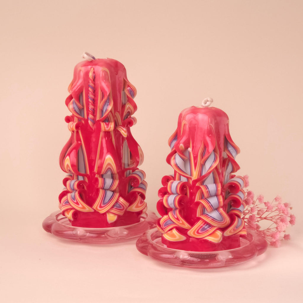 Handgeschnitzte Pyramidenkerzen „Ruby / Pearl“ – geruchlos, Set oder einzeln