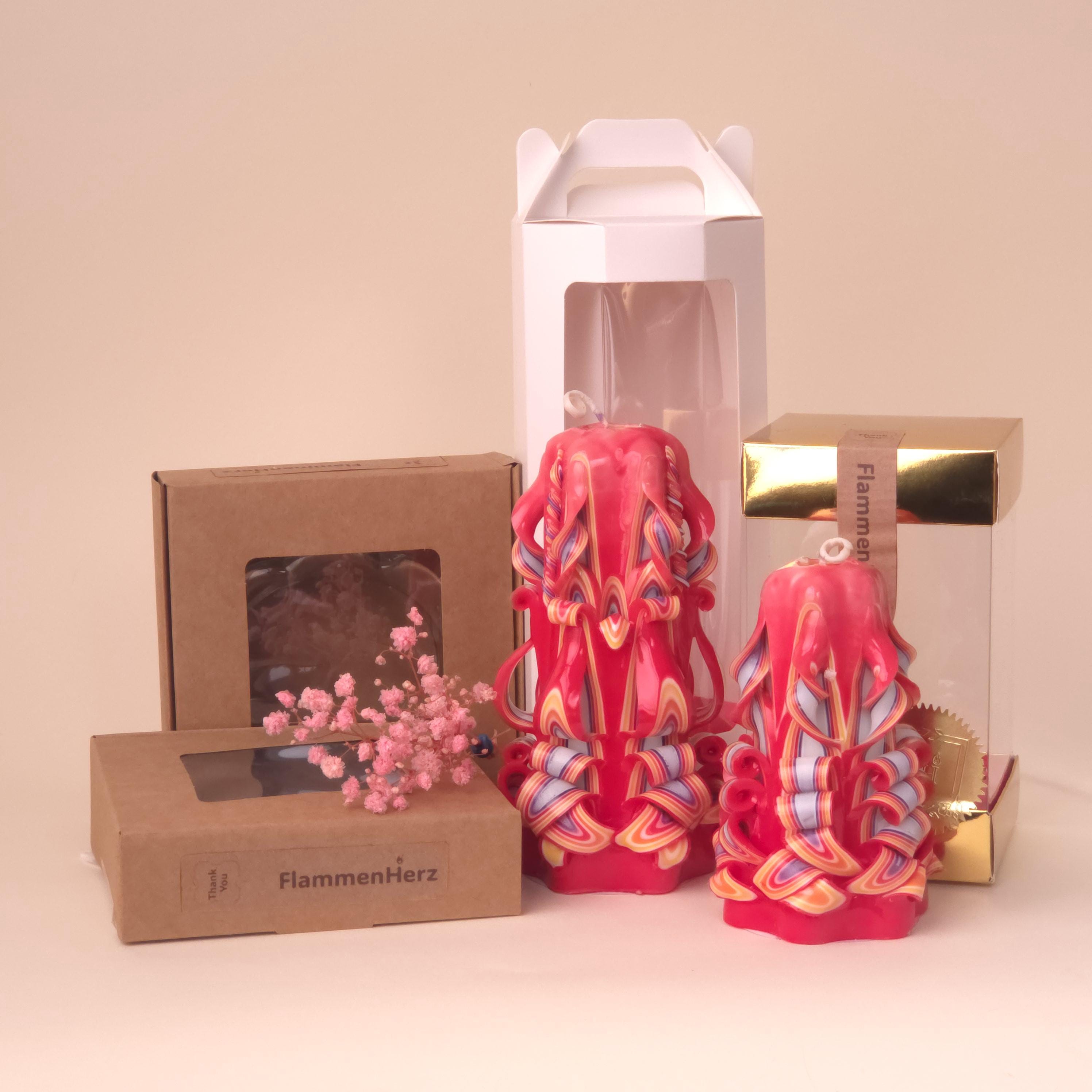 Handgeschnitzte Pyramidenkerzen „Ruby / Pearl“ – geruchlos, Set oder einzeln
