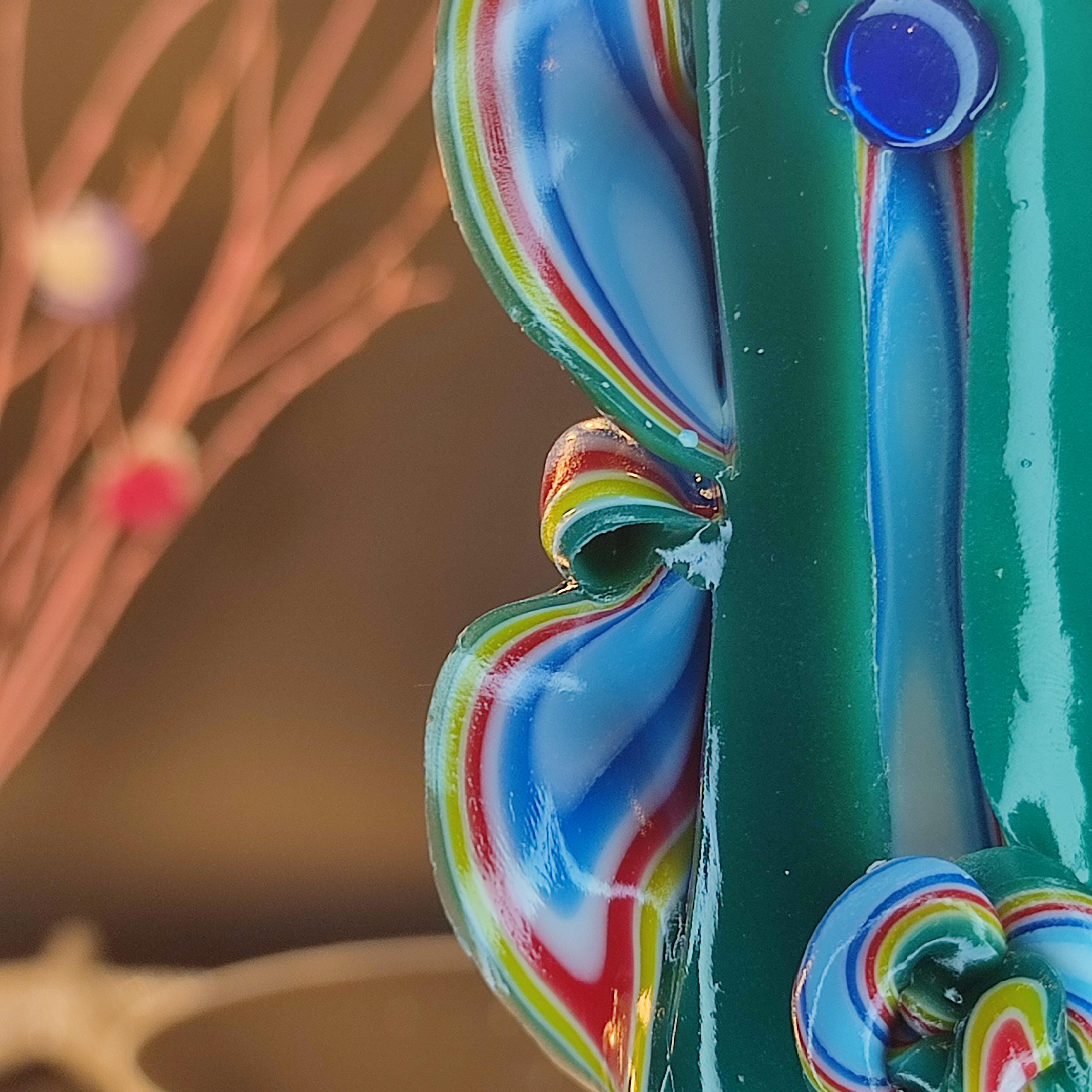 Elegant Sea Green Carved Candle, Multicolored Wax Ornament, Slim Decor with Soft Light and Meditative Atmosphere (Majestic Slim 25x4.5 cm)
