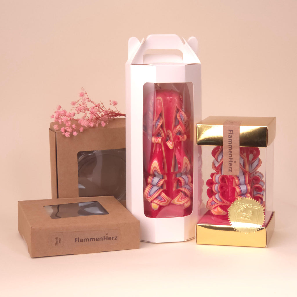 Handgeschnitzte Pyramidenkerzen „Ruby / Pearl“ – geruchlos, Set oder einzeln