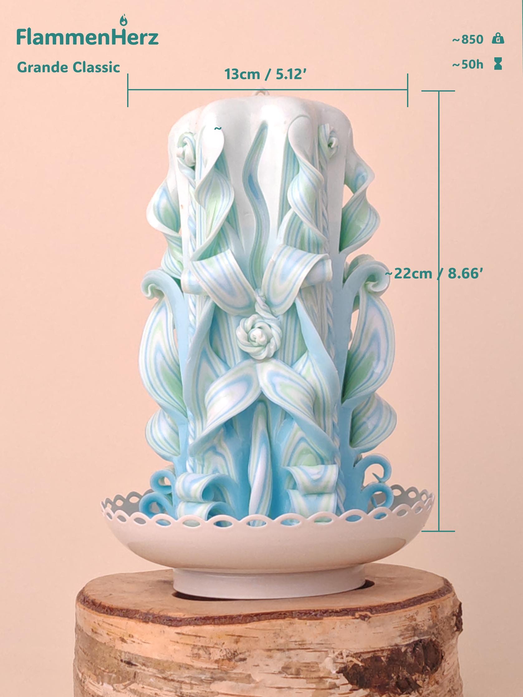 Handgeschnitzte Kerze in Himmelblau-Zartgrün – Oster Geschenk & Frühlingsdeko – Grande Classic Geschenk für sie / Mama, Duftfrei (22×13 cm)