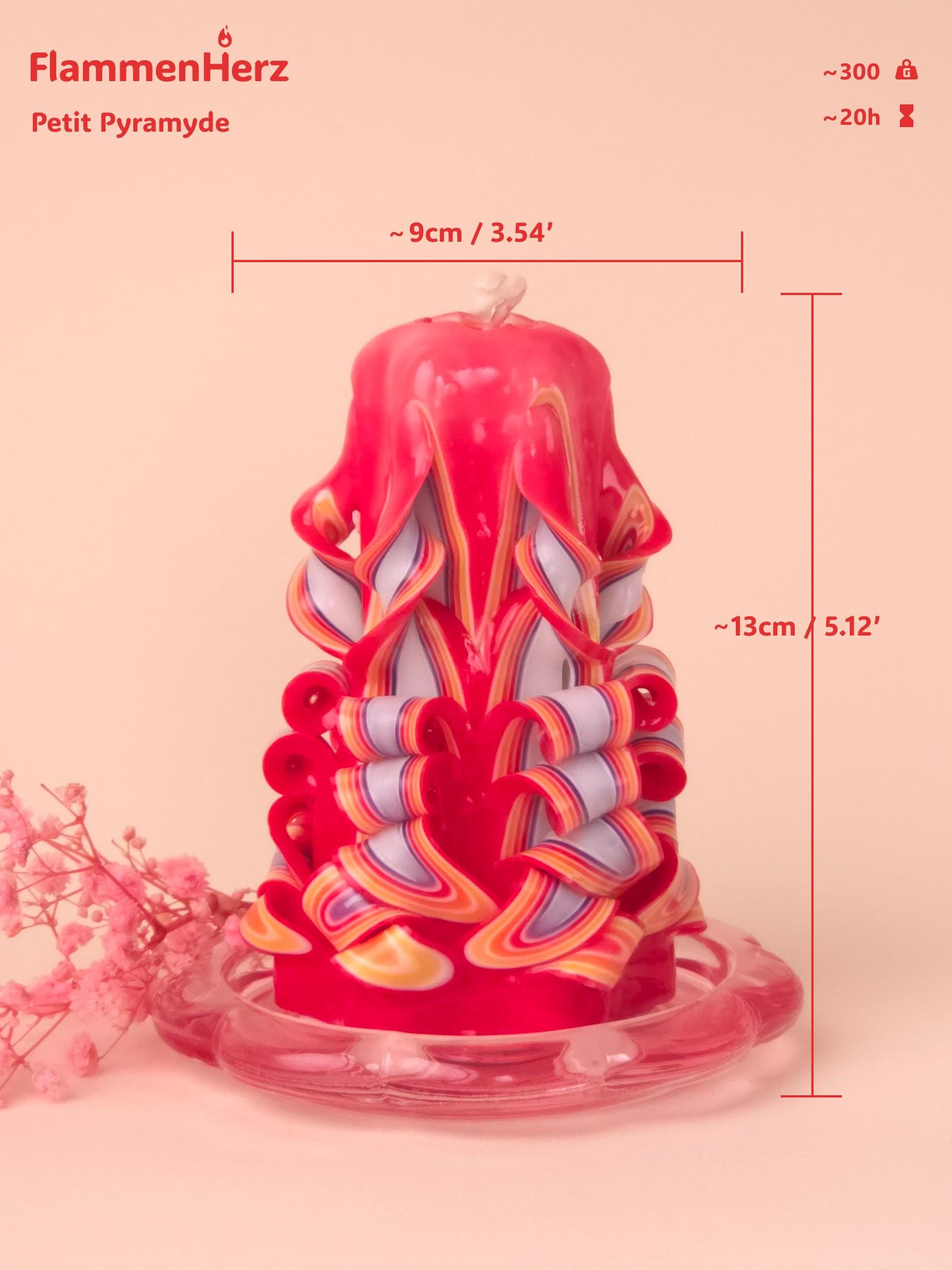 Handgeschnitzte Pyramidenkerzen „Ruby / Pearl“ – geruchlos, Set oder einzeln